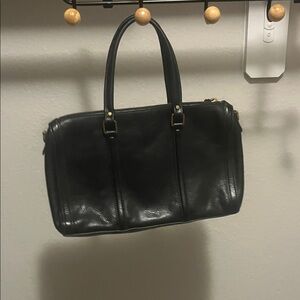 Fossil Black Leather Double-Handle Briefcase Tote